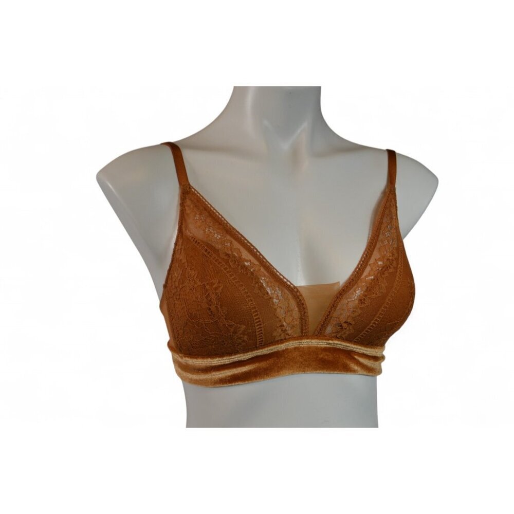 Auden Lightly Lined Bralette Orange Brown Velvet Lace Womens Size Small S